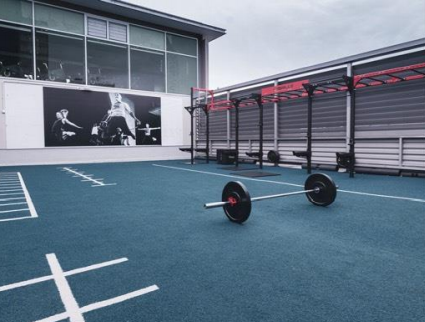 outfoor fitness area with barbell 